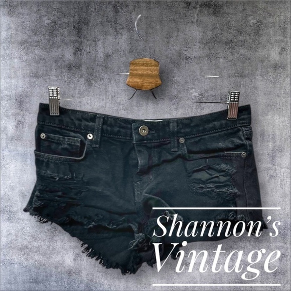 Pistola Distressed Sz 27 Black Cut Off Denim Shorts A37